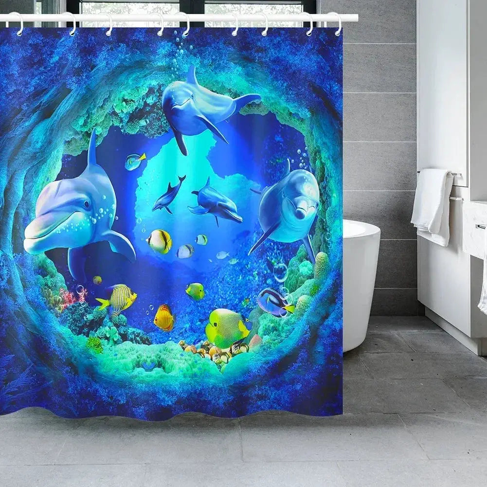 Ocean Underwater World Shower Curtains Set Dolphin Animal Cheerful Marine Life Scenery Polyester Fabric For Kids Bathroom Decor from PriceLows™