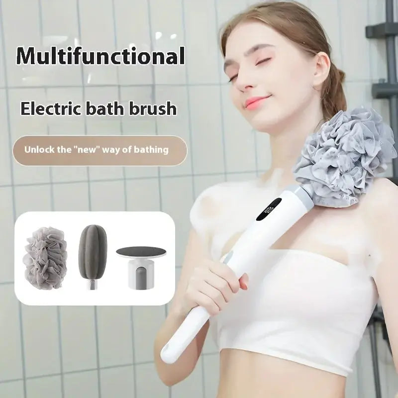 Electric Body Brush | Long Handle Waterproof | 3 Heads 2 Speeds | One Size