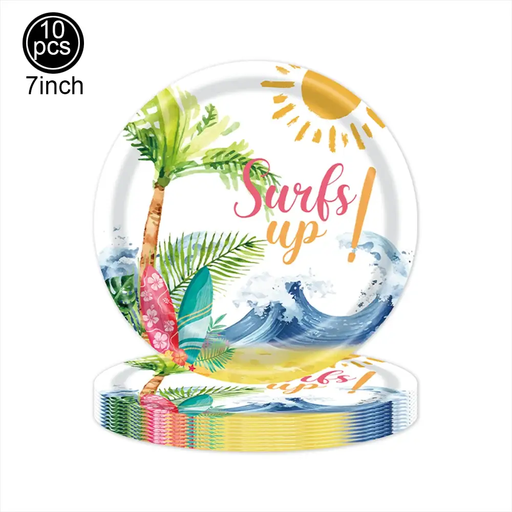 Surf Beach Party Tableware | Paper Plates Napkins Cups | Tattoos And Snack Tray