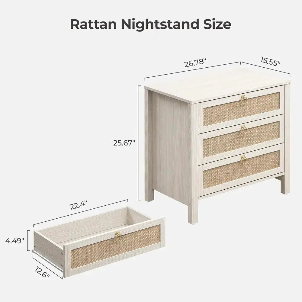 Pair of Large Boho-Style Rattan Nightstands for Bedroom from PriceLows™
