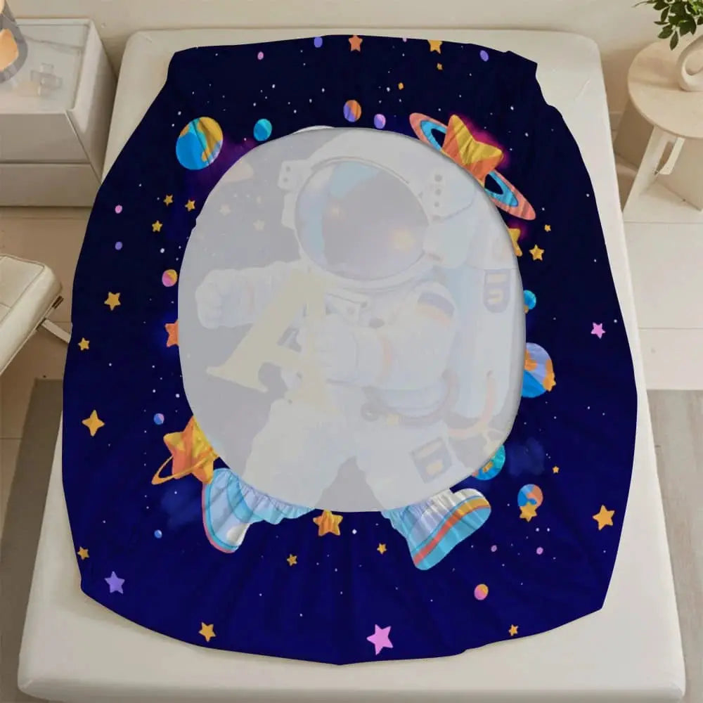 1pc Cartoon Astronaut Print Fitted Sheet Deep Pocket Elastic Mattress Cover Single Double Queen King Bedroom Decor from PriceLows™