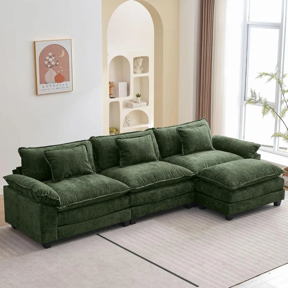 Sectional Sofa | L-Shaped With Ottoman | Chenille Fabric | Seating For Four
