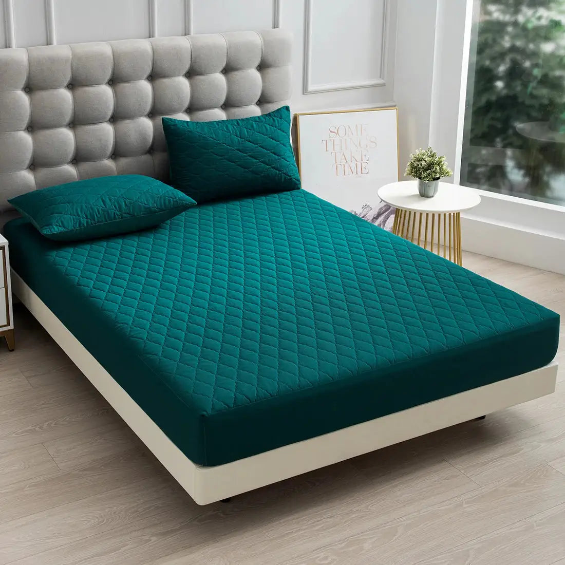 XM-Luvetoria 1pc Splash-proof Quilting Fitted Sheet Soft Solid Color Breathable Bedding Washable All Seasons Hotel Mattress Protector Covers from PriceLows™