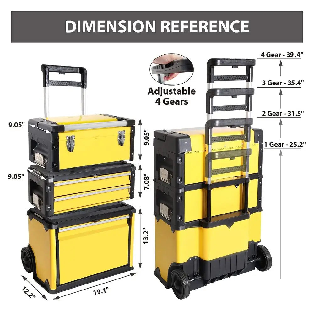 Stackable Portable Metal Tool box Organizer with Wheels and 2 Drawers, Rolling right Trolley Tool Chest for Garage or Worksho from PriceLows™