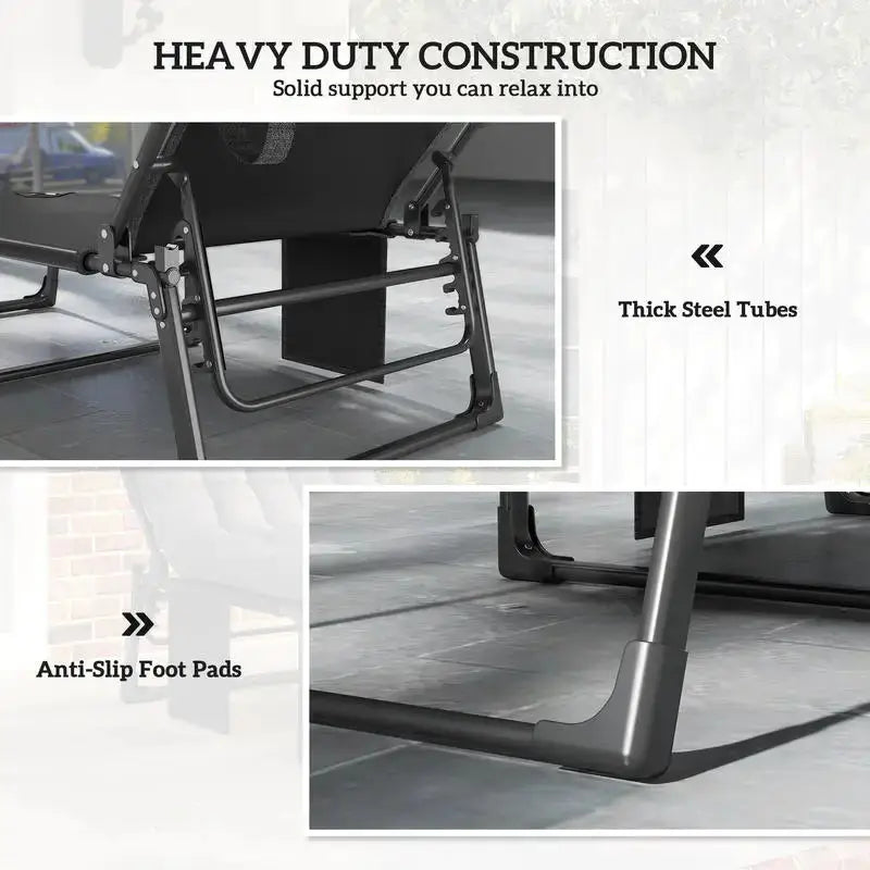 Outsunny Folding Chaise Lounge Chair Outdoor Tanning Chair with 5-Position Backrest, Cushion, Side Pocket, Black from PriceLows™