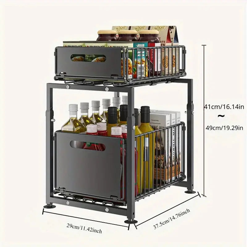 2 Tier Slide Out Cabinet Organizer Heavy Duty, Under Sink Storage Shelf for Kitchen Bathroom, Adjustable Metal Shelf 1/2 Pack from PriceLows™