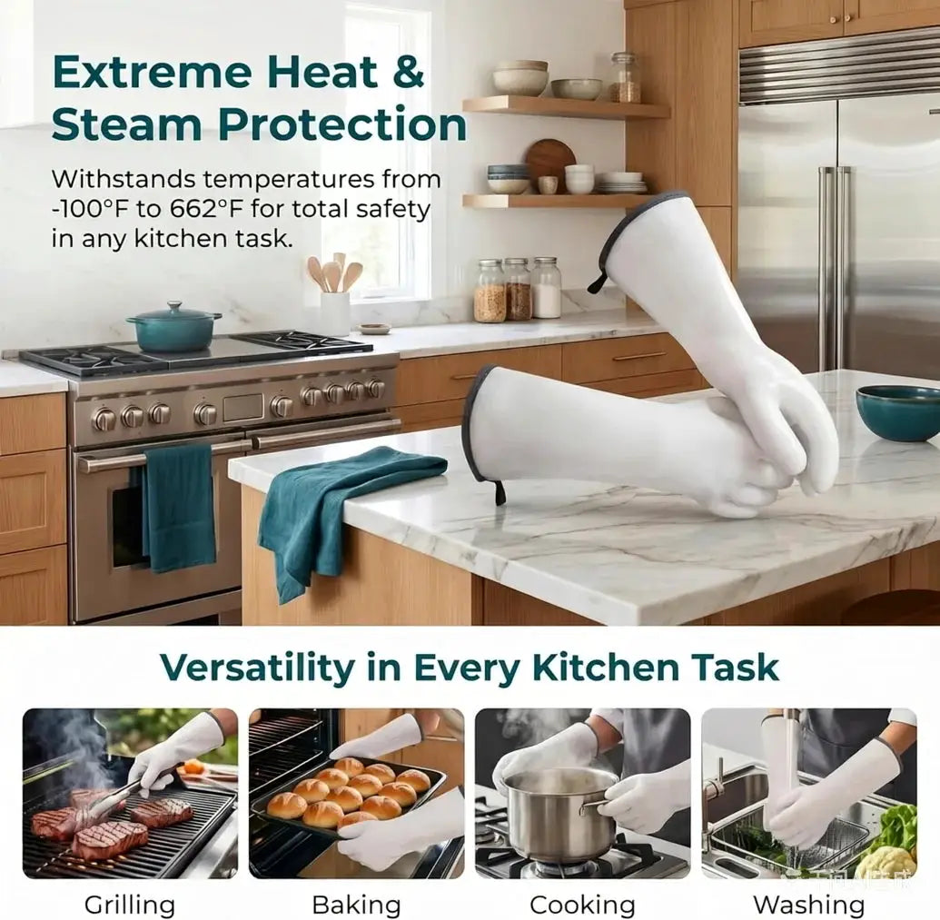 Silicone Oven Gloves | Heat Resistant | Food Grade | Extra Long 13.8in