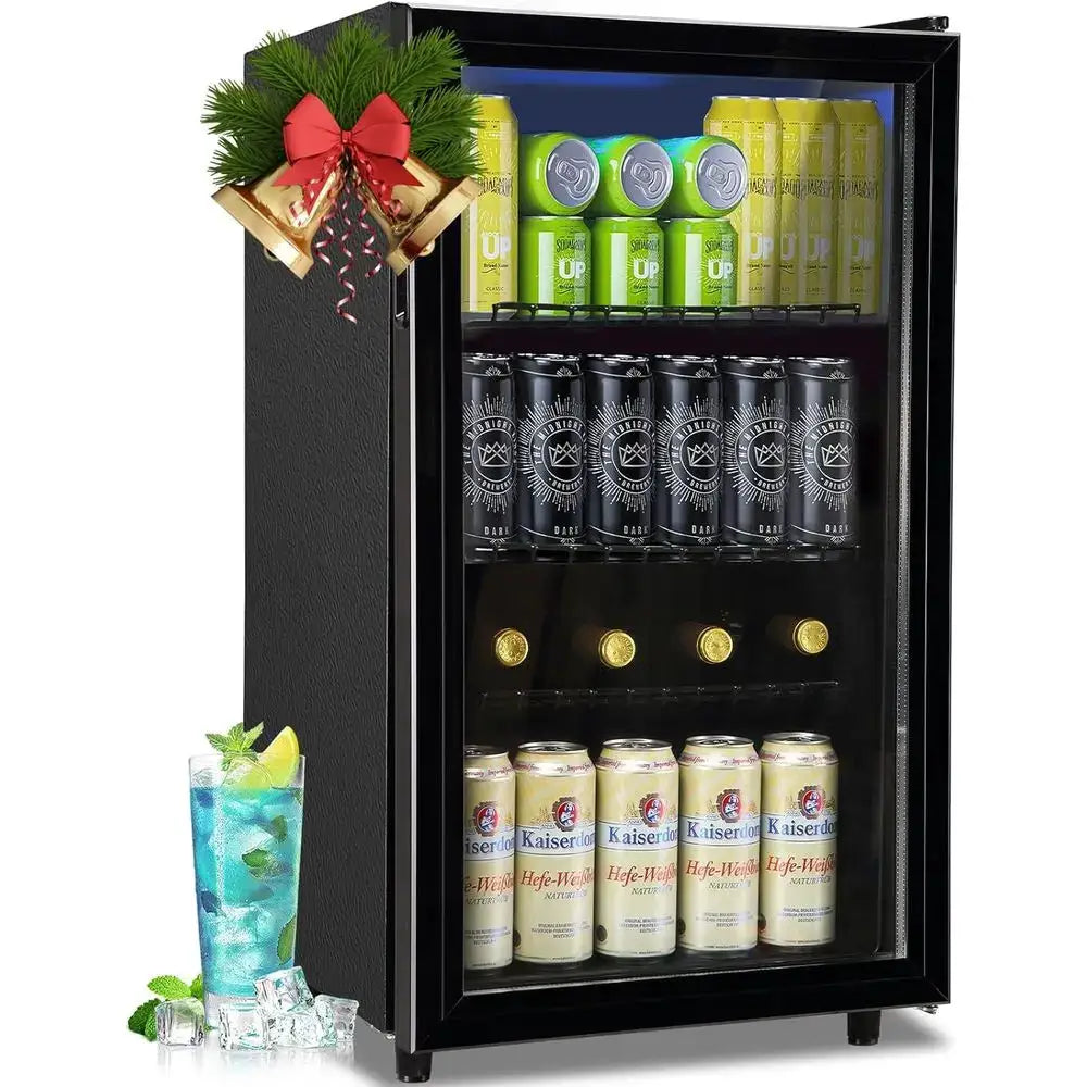 120-Can Glass Door Mini Fridge with LED Light for Beverages and Wine, Ideal for Home or Office from PriceLows™