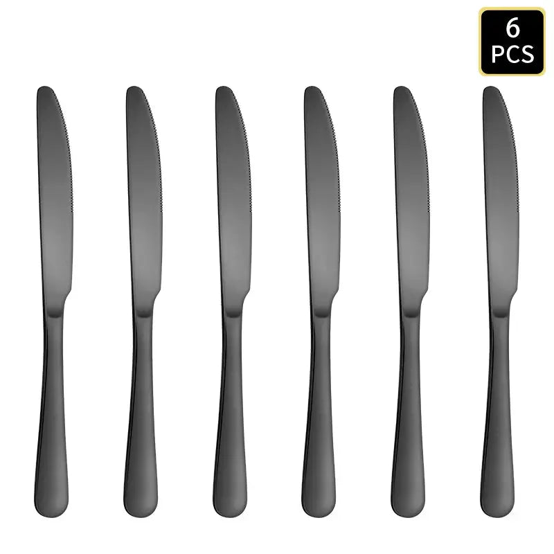 4/6/16/24pcs Black stainless steel cutlery 1010 round handle knife, fork and spoon cutlery set suitable for home and hotel from PriceLows™