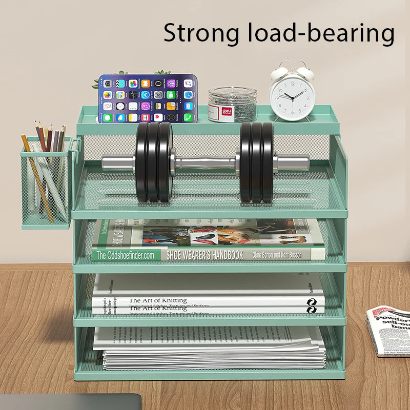 Stackable Letter Tray | 4-Tier | Green Metal | Pen Holder Included