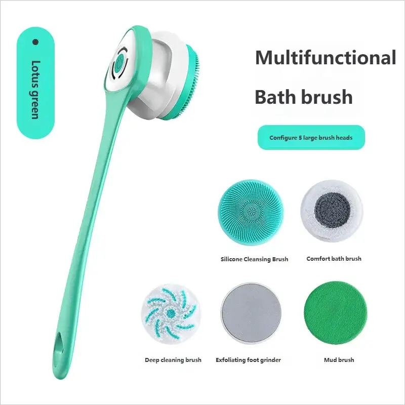 HOMEFISH Waterproof Electric Massage Shower Brush Multifunctional Long Handle Back Scrubbing Facial Washing Device for Bathroom from PriceLows™