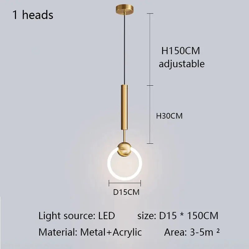 LED Pendant Light | Gold Ring Structure | Modern Minimalist Curve