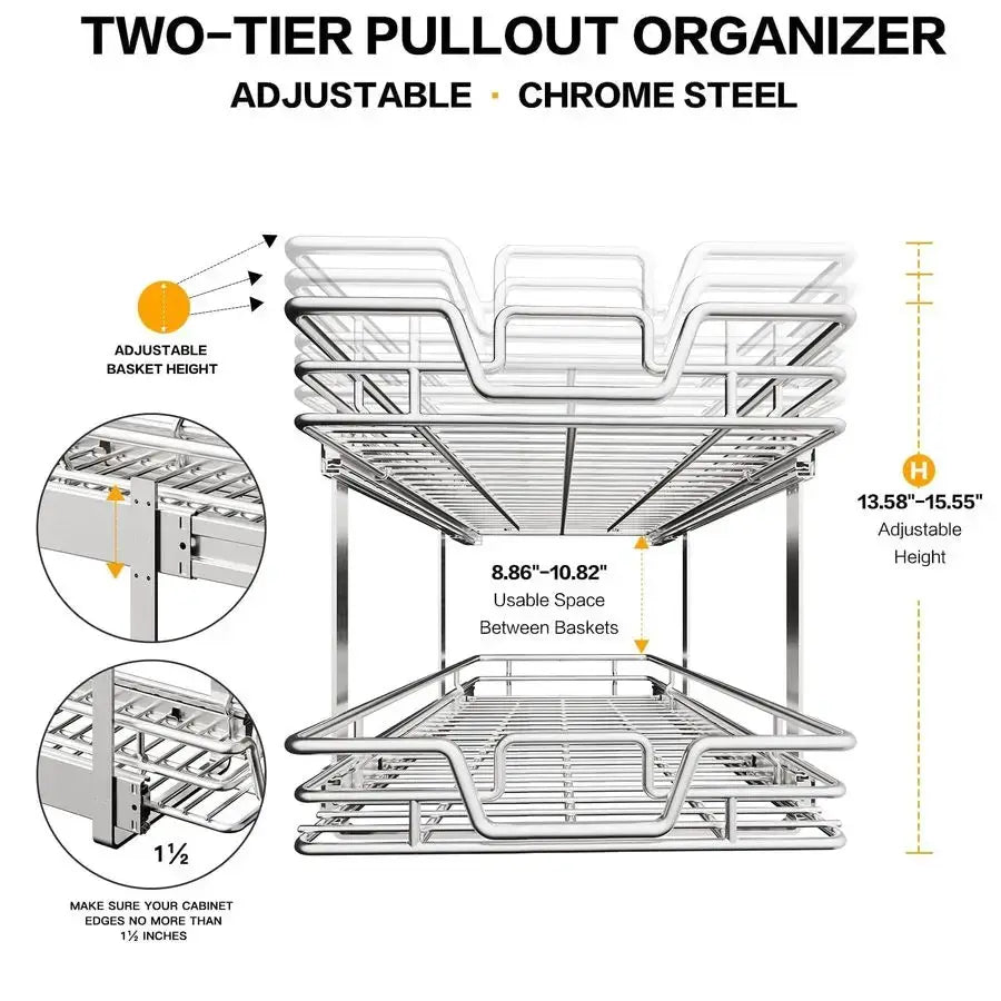2Tier Kitchen Cabinet Pull Out Shelf and Drawer Organizer Slide Out Pantry Storaqe Basket in Multiple Sizes 14 W x 21 D from PriceLows™