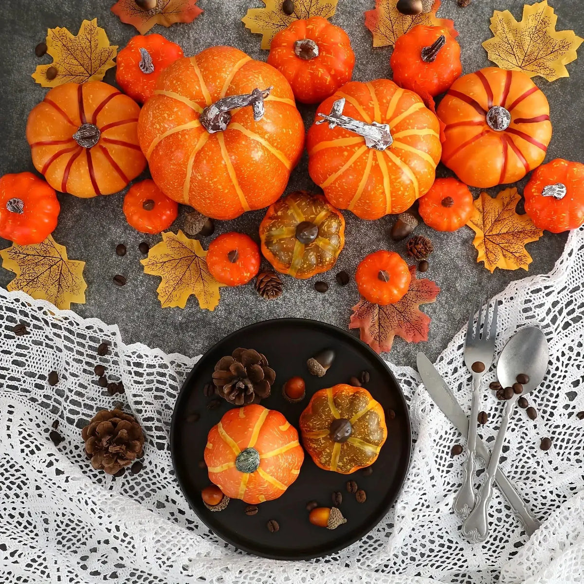 Artificial Pumpkins | Foam Plastic | Orange Color | 7 Piece Count
