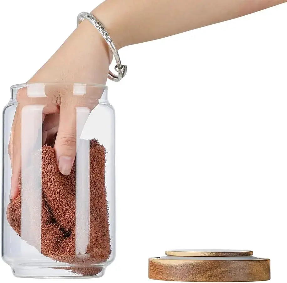 Glass Storage Jars with Wood Lid [Set of 3], 34OZ Airtight Food Containers Stackable for Coffee Beans/ Nuts/ Pasta/Cookie from PriceLows™