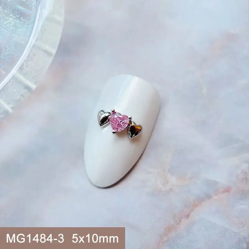 10pcs Valentine's Day Pink Love Heart Ribbon Zircon Metal Nails Jewelry Decorations Nail Art Accessories Charms Parts Supplies from PriceLows™