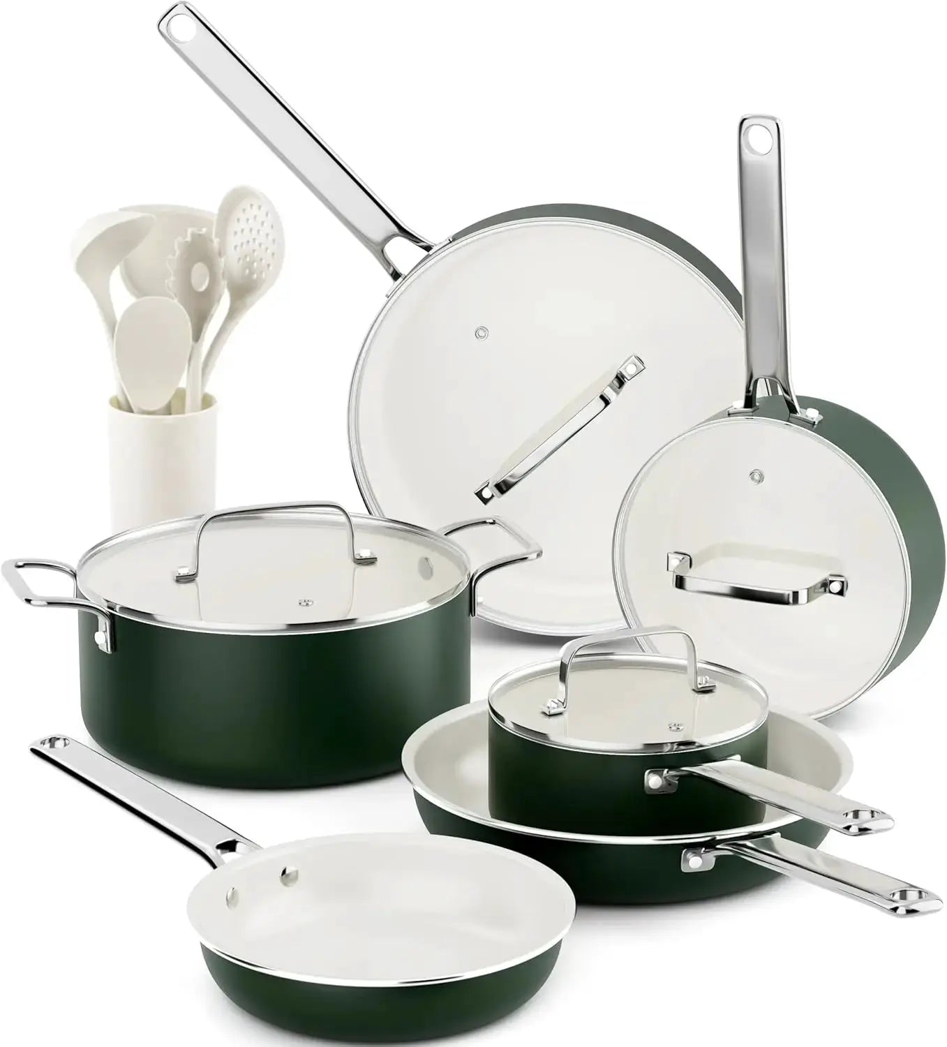 Nonstick Ceramic Cookware Set: Pots, Pans & Utensils, Toxin-Free, Oven Safe from PriceLows™