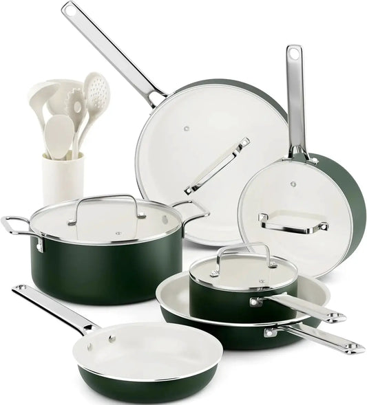 Nonstick Ceramic Cookware Set: Pots, Pans & Utensils, Toxin-Free, Oven Safe from PriceLows™