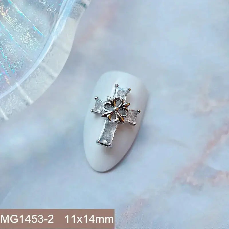 10pcs/lot Luxury Halloween Black Cross Heart Zircon Metal Nails Jewelry Decorations Nail Art Accessories Charms Parts Supplies from PriceLows™