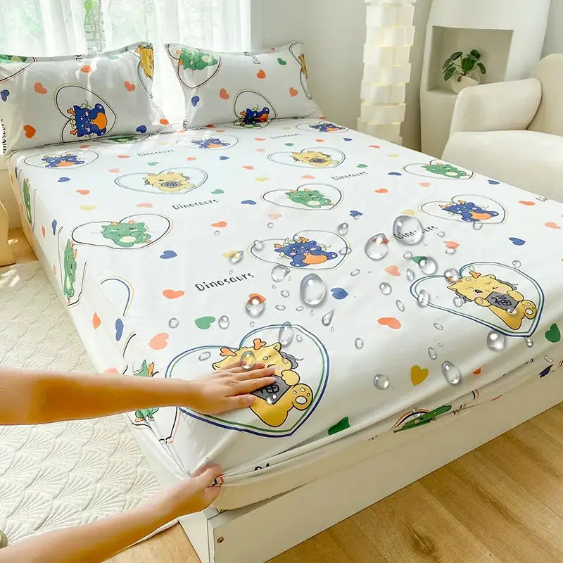 1pc Waterproof Fitted Bed Sheets Cartoon Style Single Bed Cover for Kids Queen/King sabanas cama matrimonial(without pillowcase) from PriceLows™