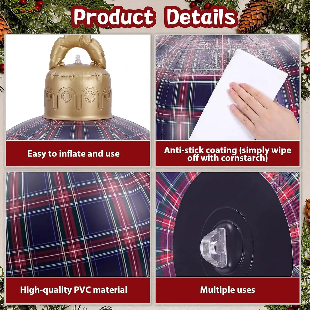Christmas Inflatable Balls | Set Of 3 | 32 Inch | Tartan Pattern
