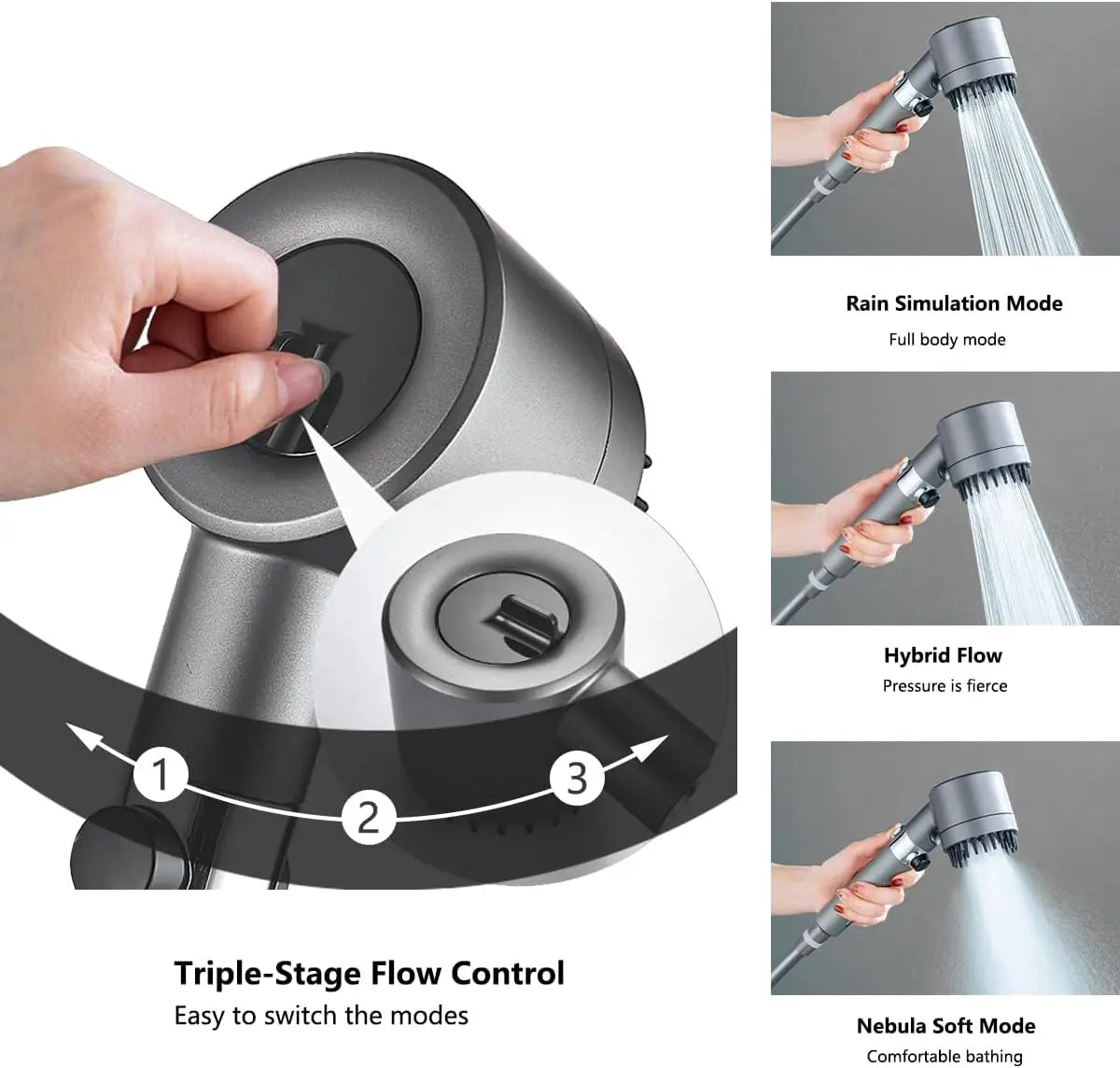 Handheld Shower Head | 3 Spray Modes | 12 Water Softener Filters | Standard