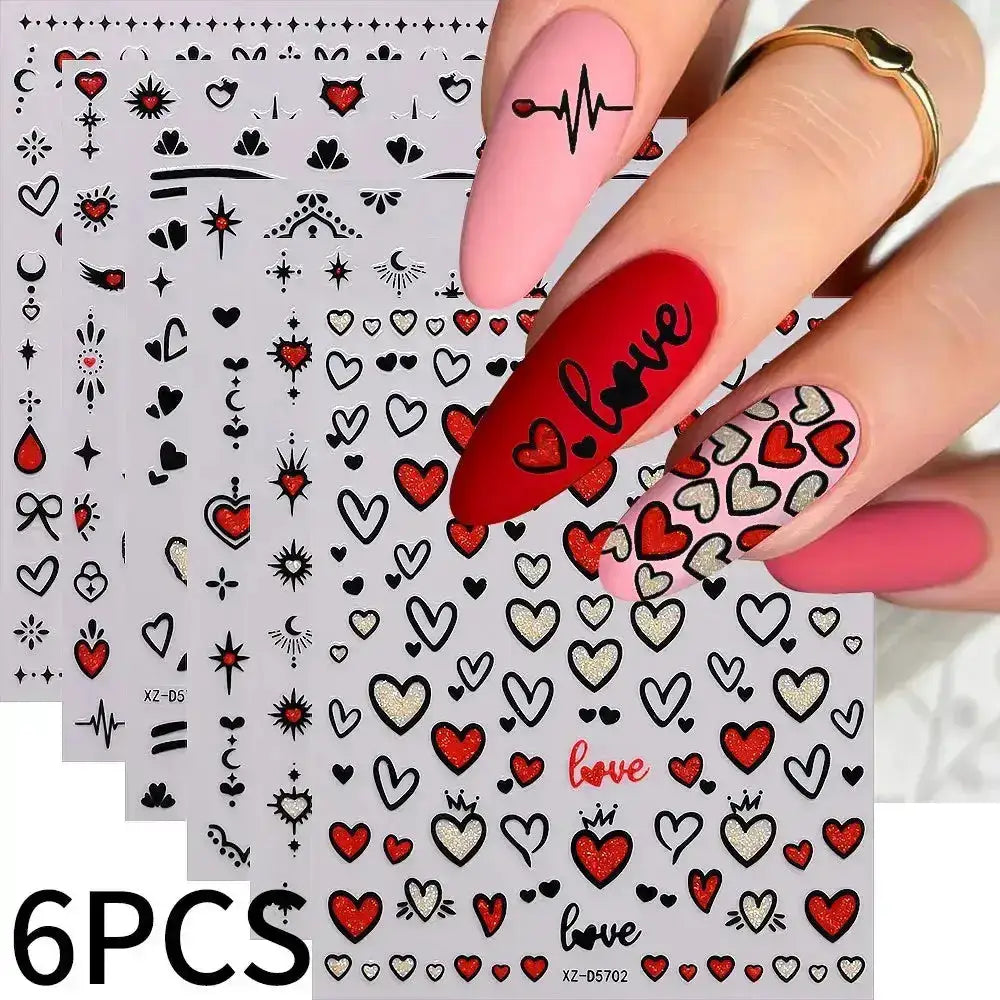 8pc 3D Mixed Color Heart Nail Stickers Valentines' Day Sweet Red Pink Love Selfadhesive Nail Decoration Decals Manicure Supplies from PriceLows™