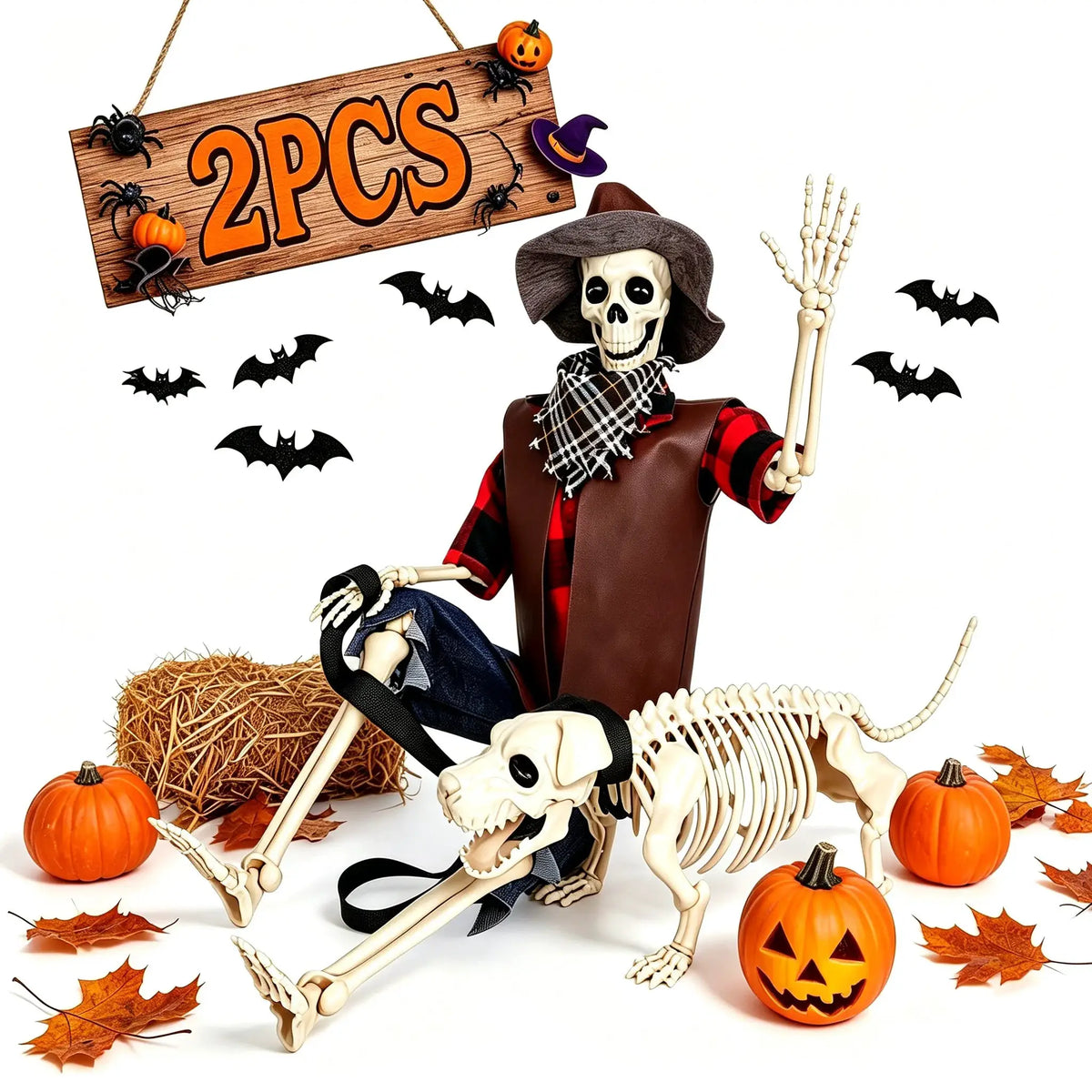 Halloween Skeleton Set | 36 Inch Posable Joints | Plastic | Cowboy Theme
