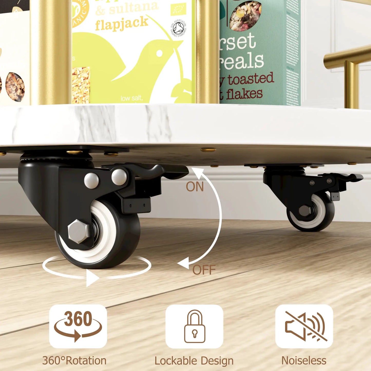 Gold Bar Carts with 4-Tiers Storage Shelves Mobile Bar Seving Carts On Wheels with Wine Rack and Glass Holder for Kitchen from PriceLows™