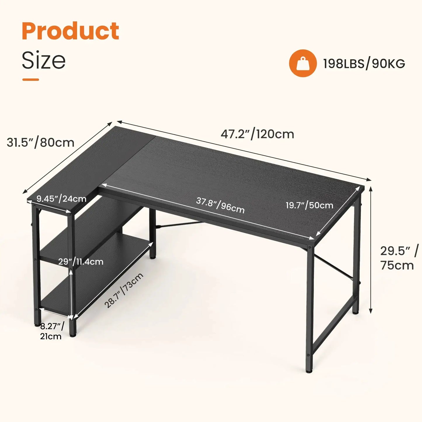 JHK L Shaped Desk 47 Inch Computer Desk Gaming Furniture Corner Desks Home Office PC Table with Reversible Storage Shelves from PriceLows™