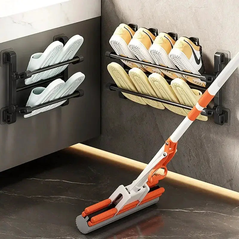 Bathroom Seamless Slip Simple Shoe Rack Wall-mounted bathroom Multifunctional storage rack Folding storage rack from PriceLows™