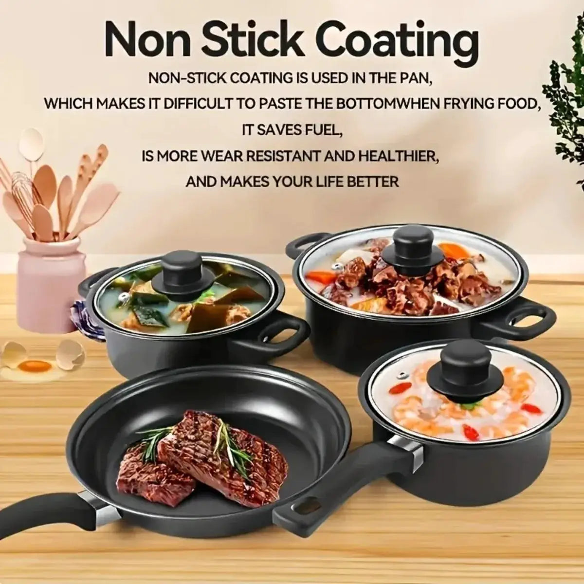 13-Piece Nonstick Cookware Set, Induction Compatible Pots and Pans with Utensils for Kitchen & Outdoor Cooking from PriceLows™