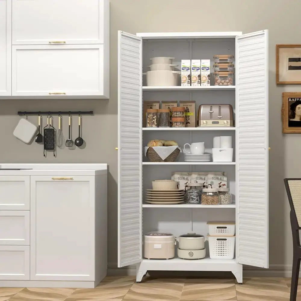 75 Metal Storage Cabinet with 4 Adjustable Shelves, White Tall Locker Organizer for Steel Garage, Kitchen, Office, and School Us from PriceLows™