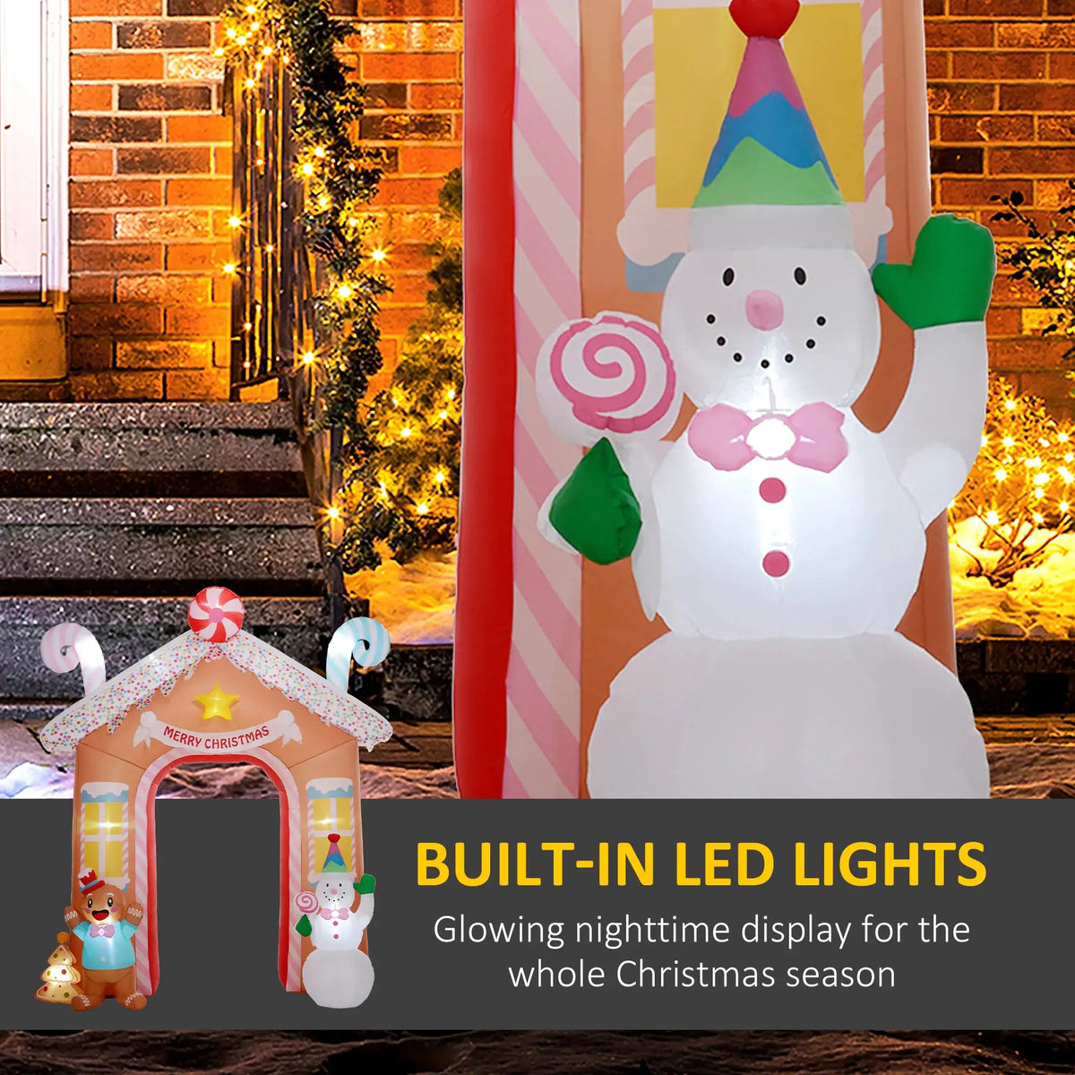 Christmas Inflatable Gingerbread Archway | 10 Feet | Built-In LED Lights