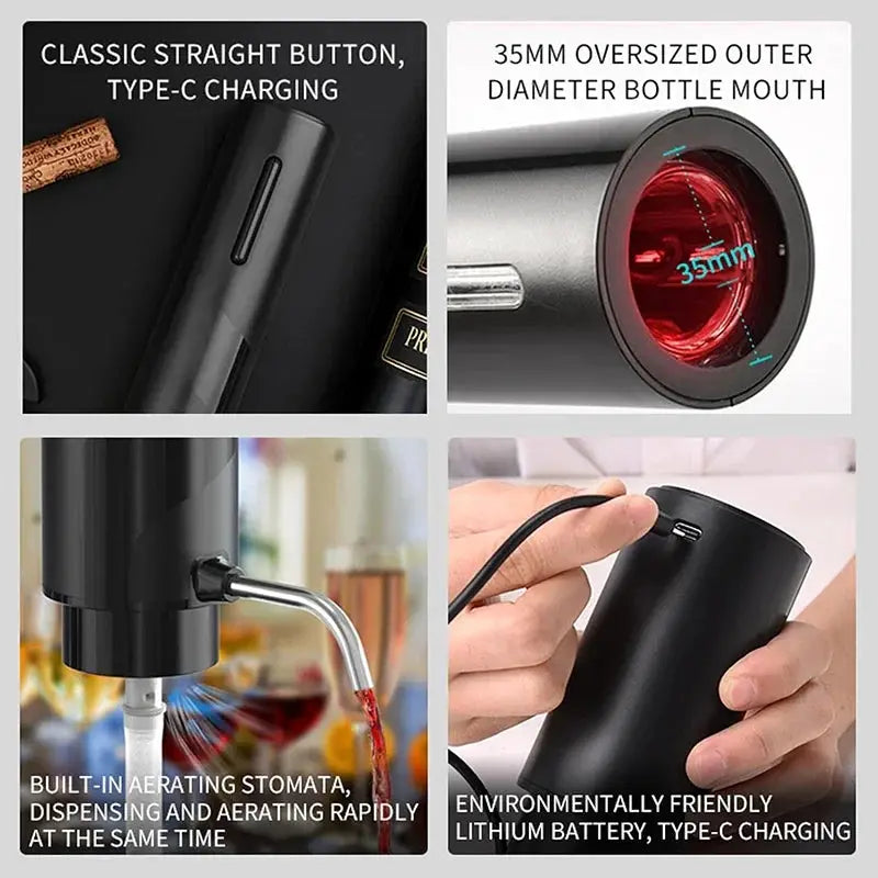 USB Rechargeable 4-in-1 Electric Wine Opener Set with Decanter Aerator Pourer Stopper And Foil Cutter - Complete Wine Tool Kit from PriceLows™