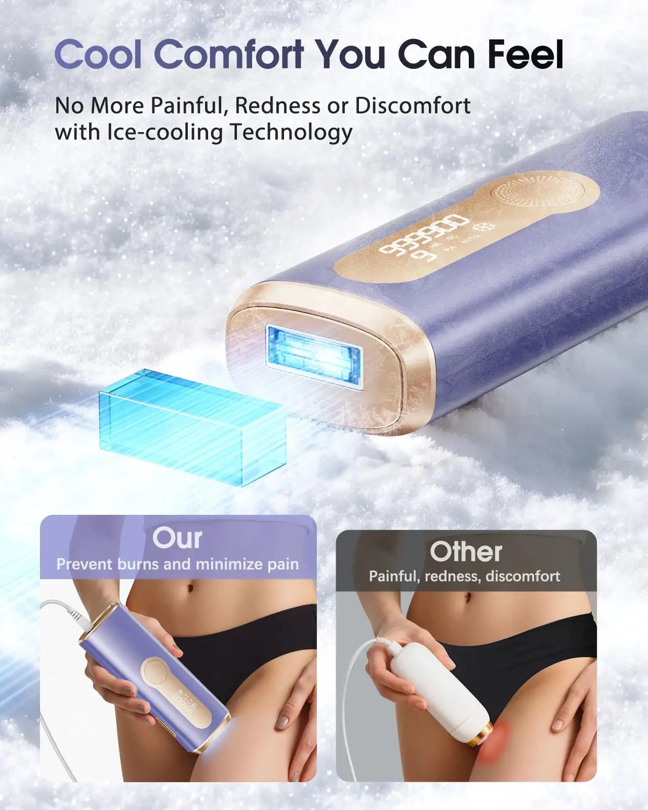 Ipl Hair Removal Device | 90 Minute Battery | Ice Cooling Nozzle | Face And Body
