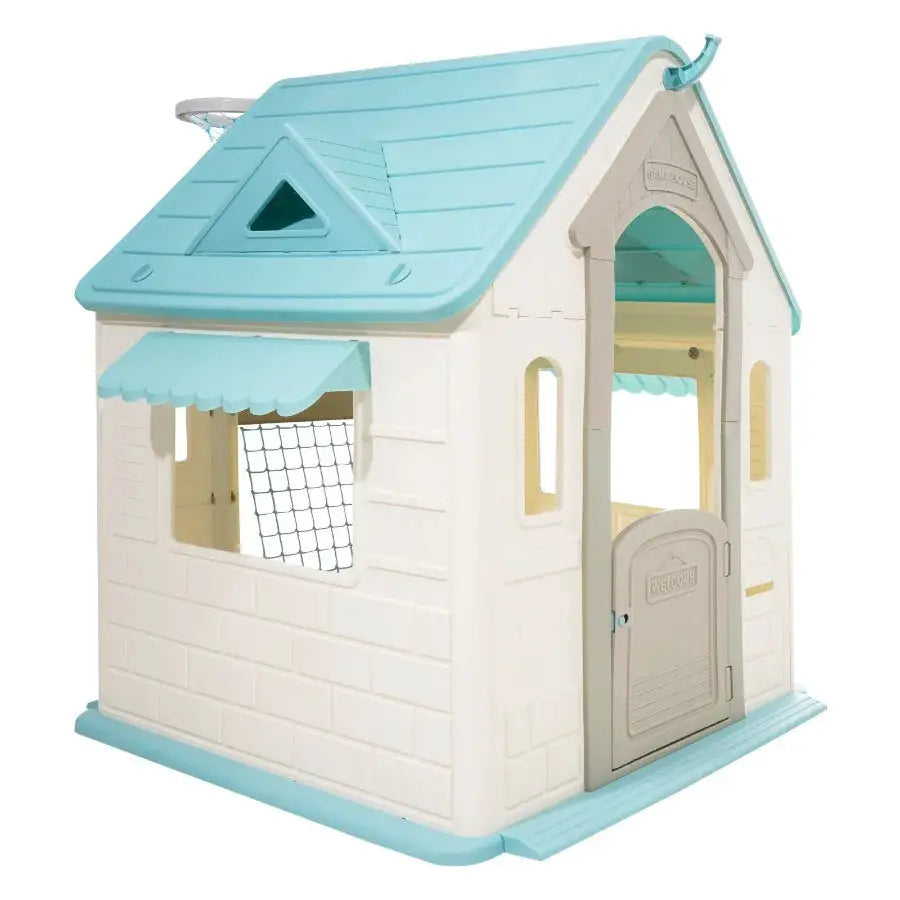 Outdoor Playhouse 5-In-1 Cottage Play House with Pretend Play Basketball Darts Soccer Ring Toss Window Convenient Door Toddler from PriceLows™