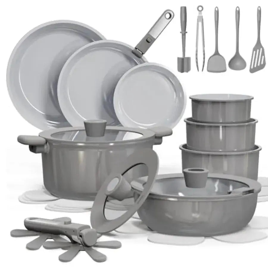 Ceramic Cookware Set Nonstick, Pots and Pans Set Non Stick, Non Toxic Cookware Detachable Handles, Dishwasher/Oven Safe, RV/Cam from PriceLows™