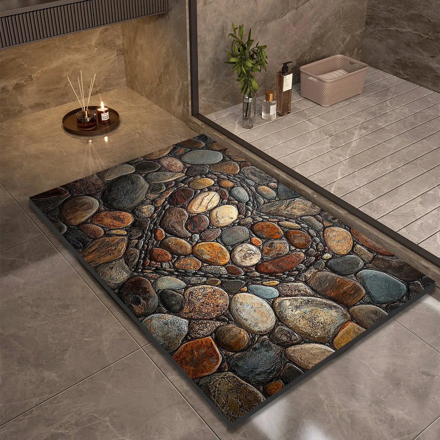 Stone Design Diatomite Bath Mat Bathroom Non-slip Shower Foot Mats Absorbent Quick Dry Toilet Rugs Carpet Doormat Washable from PriceLows™