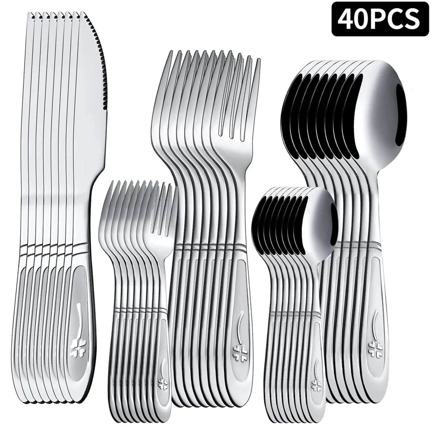 40/20 Piece Four-leaf Clover Pattern Western Cutlery Set - Ideal for Weddings And Banquets Premium Gift Tableware Set from PriceLows™