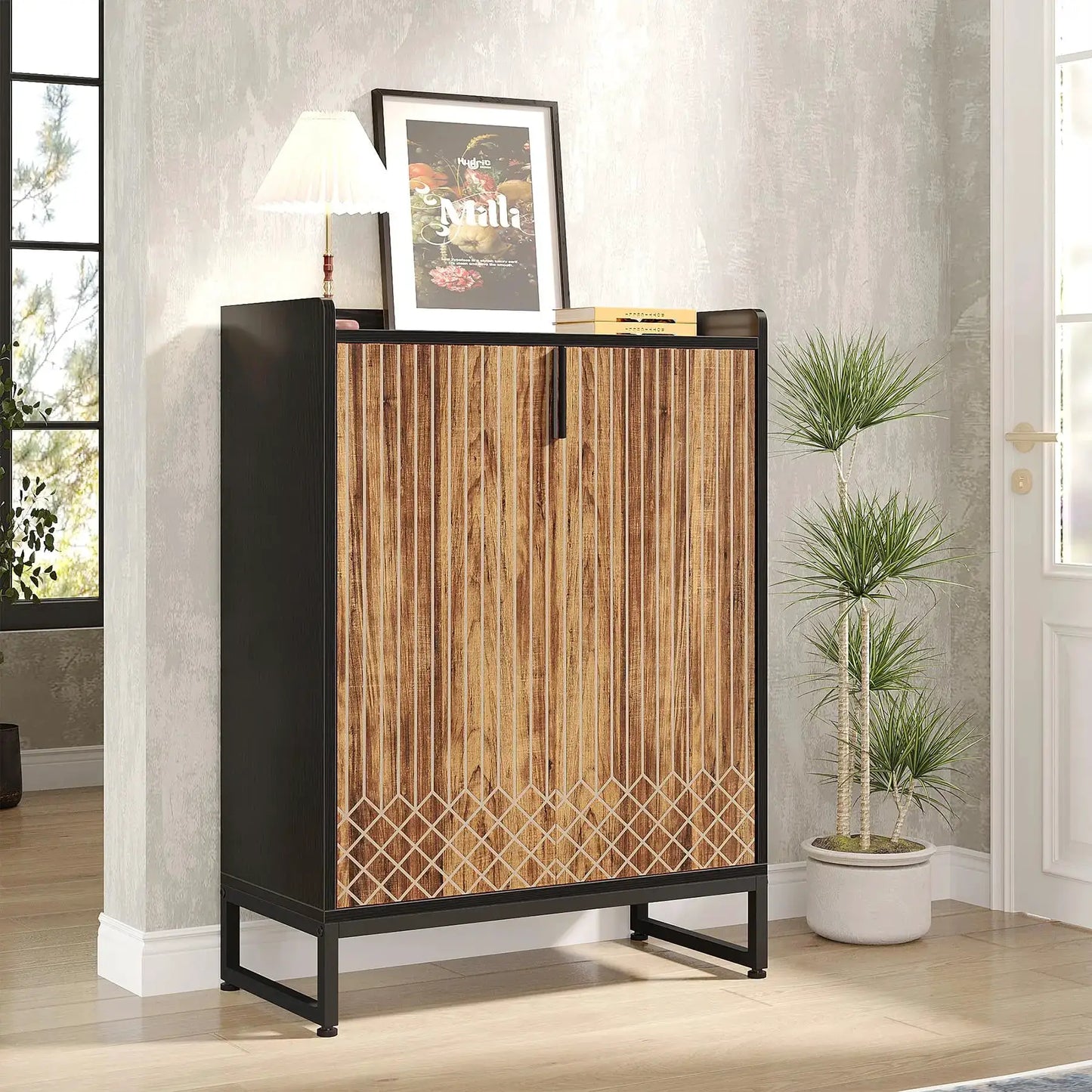 Tribesigns White Shoe Cabinets with Doors, 5-Tier Shoe Rack, Wood Storage Cabinet for Bedroom Hallway Living Room from PriceLows™