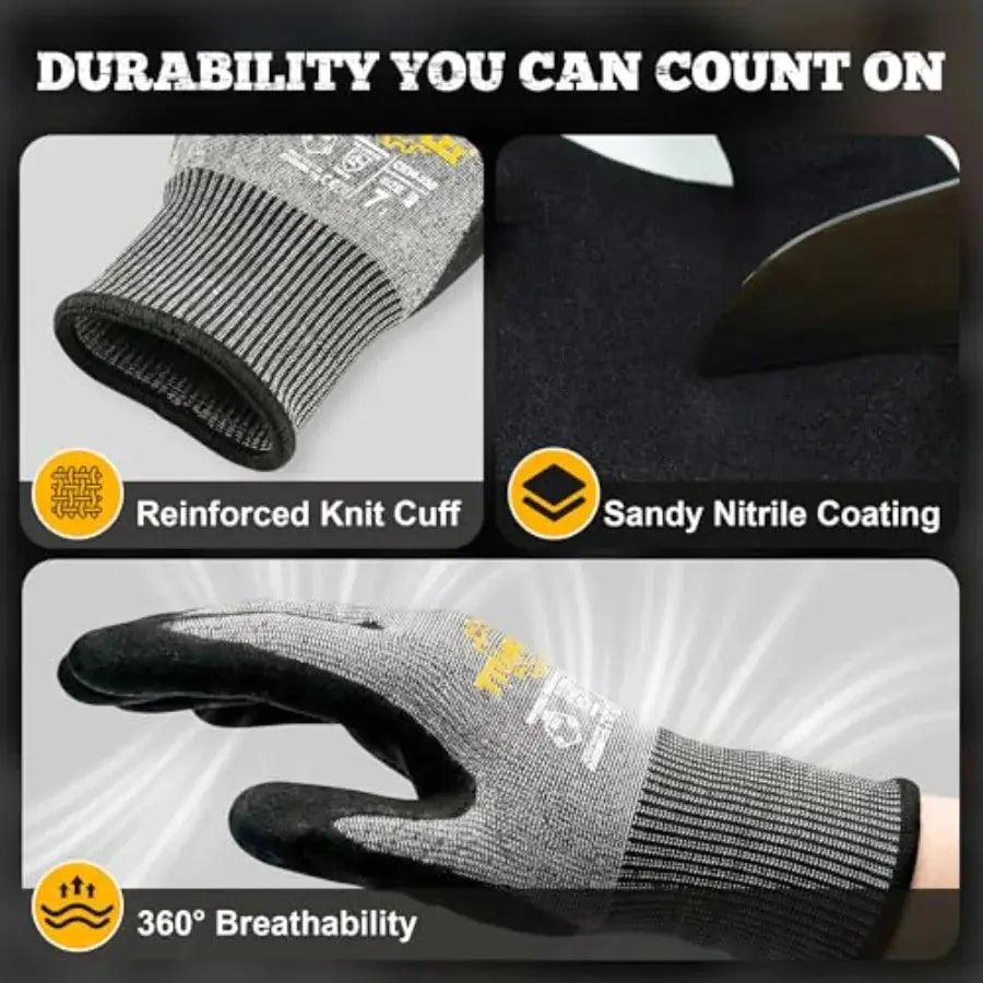 TitanFlex Cut Resistant Gloves ANSI A5, Work Gloves with Sandy Nitrile Grip, Grey from PriceLows™