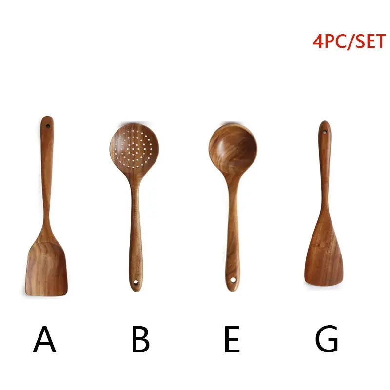 Natural Teak Cooking Spoon Scoop Kitchen Wooden Spatula Non-stick Utensils Set For Cooking With Hanging Hooks Cookware Tool from PriceLows™