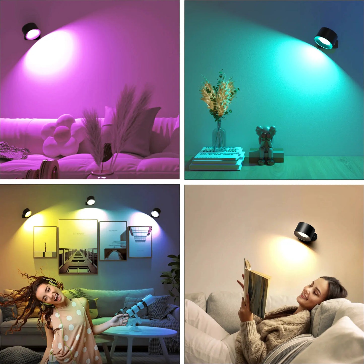 RGB Ambience Wall Lights with Remote, 2000mAh Rechargeable Dimmable Magnetic 360° Rotation Cordless LED Lamp for Living Room from PriceLows™