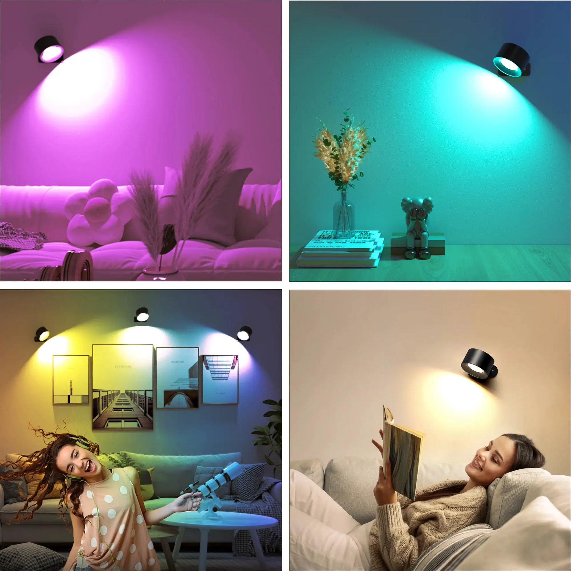 RGB Ambience Wall Lights with Remote, 2000mAh Rechargeable Dimmable Magnetic 360° Rotation Cordless LED Lamp for Living Room from PriceLows™