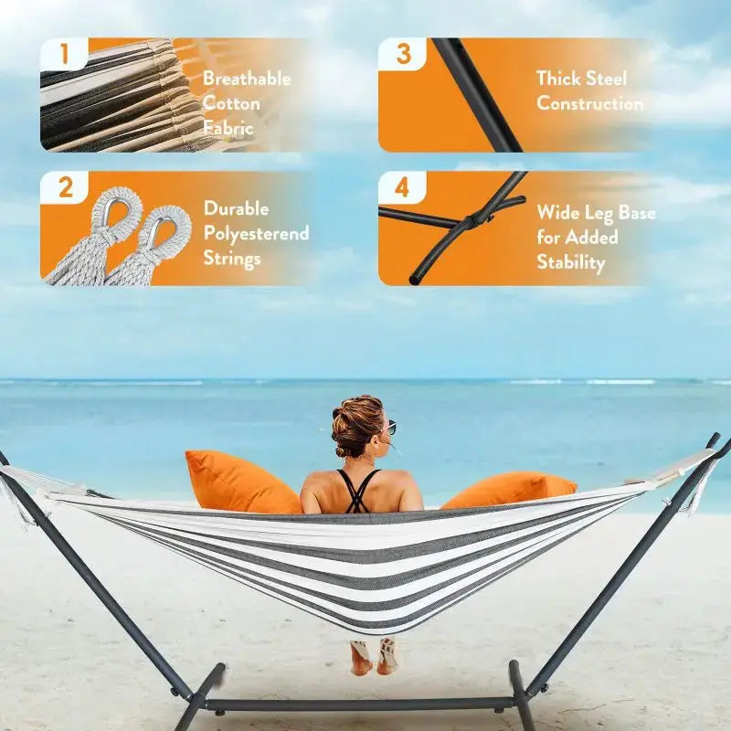 Gyroor Adjustable Stand Hammock - 600lb Capacity Stylish Hammock Bed with Storage Bag for Outdoor Relaxation from PriceLows™