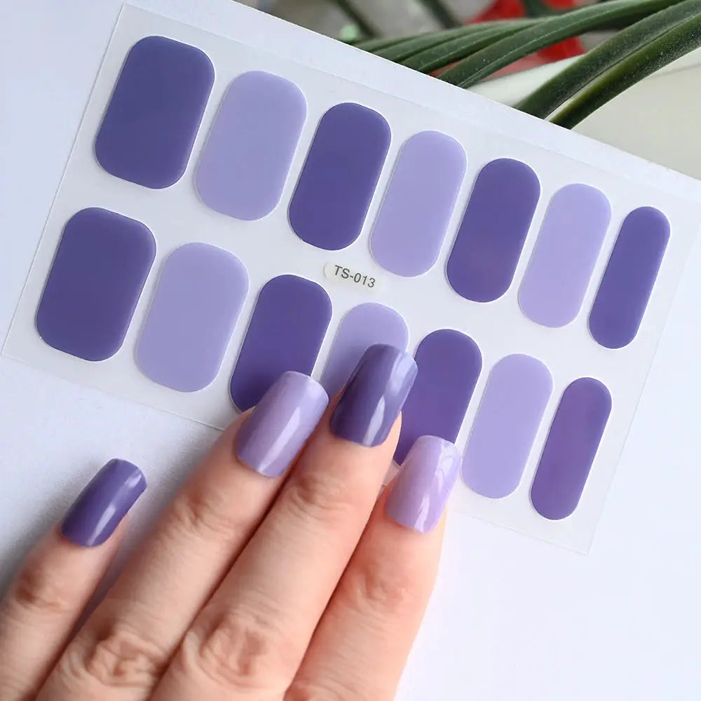 1Pcs Semi-Cured UV Gel Nail Sticker Pure Color Full Cover Waterproof Long-lasting Nail Strips 16Tips DIY Nail Polish Stickers *& from PriceLows™