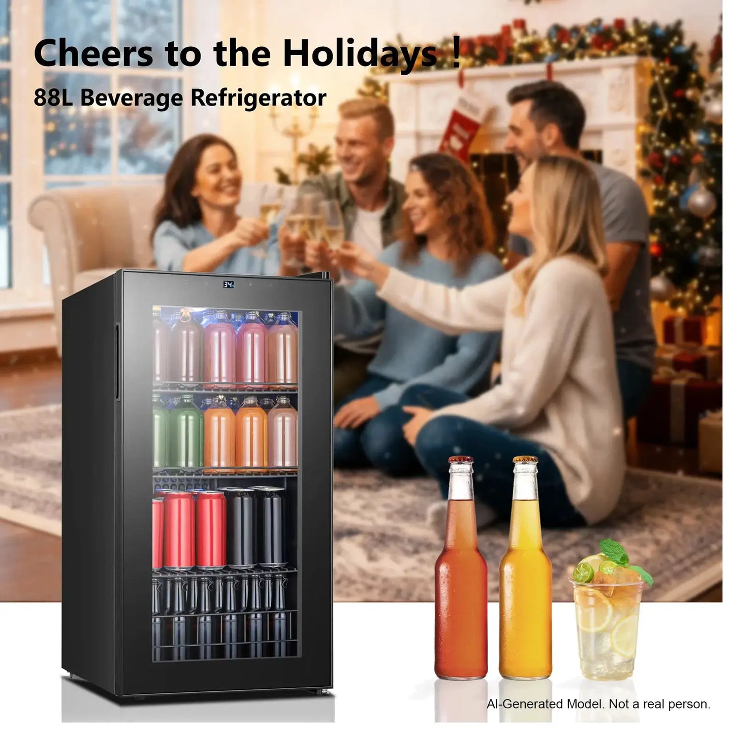 Beverage Refrigerator Cooler-77Cans Freestanding Mini Fridge Cooler with Glass Door for Home Office from PriceLows™