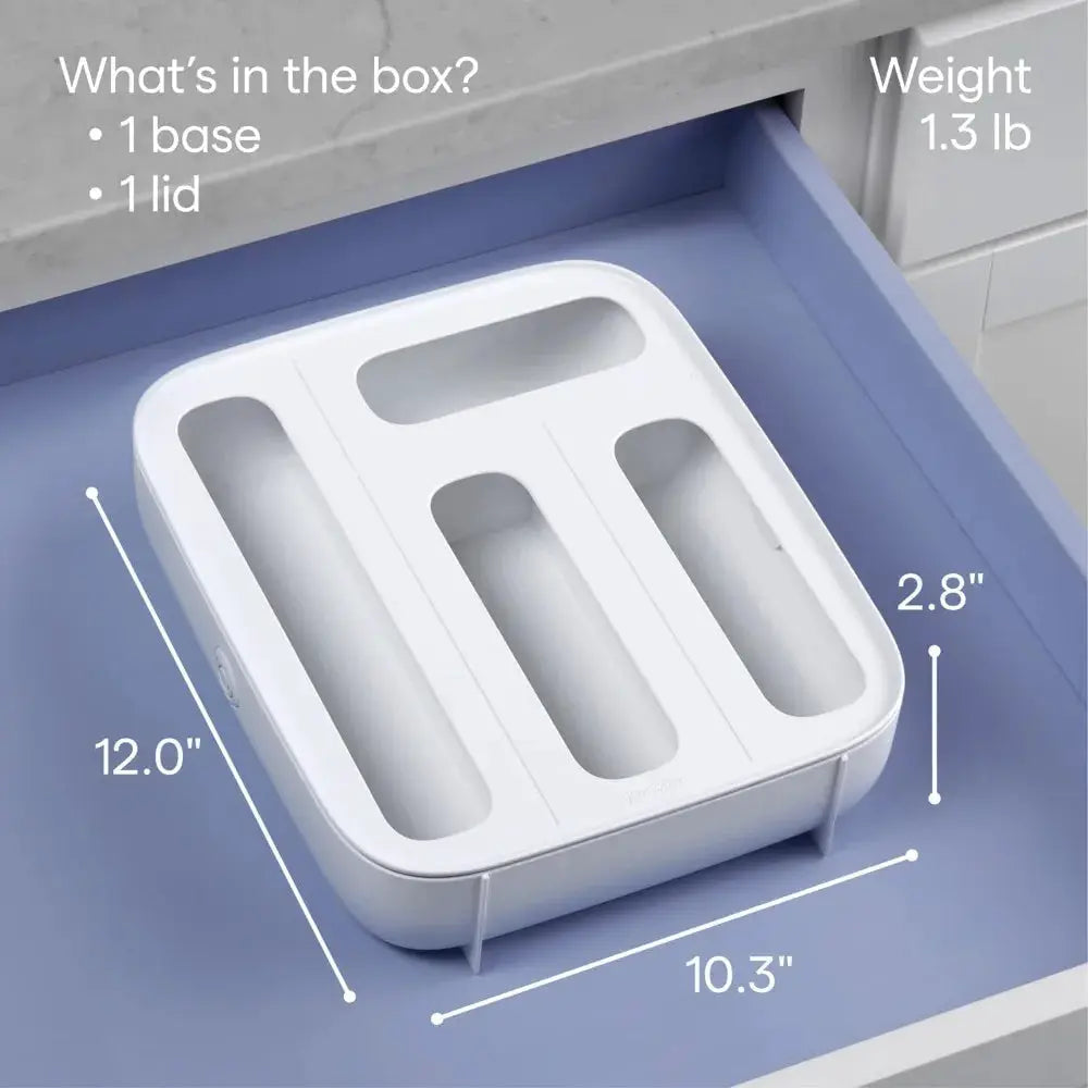 Sandwich Bag Organizer Drawer | 4-Slot | Plastic | White