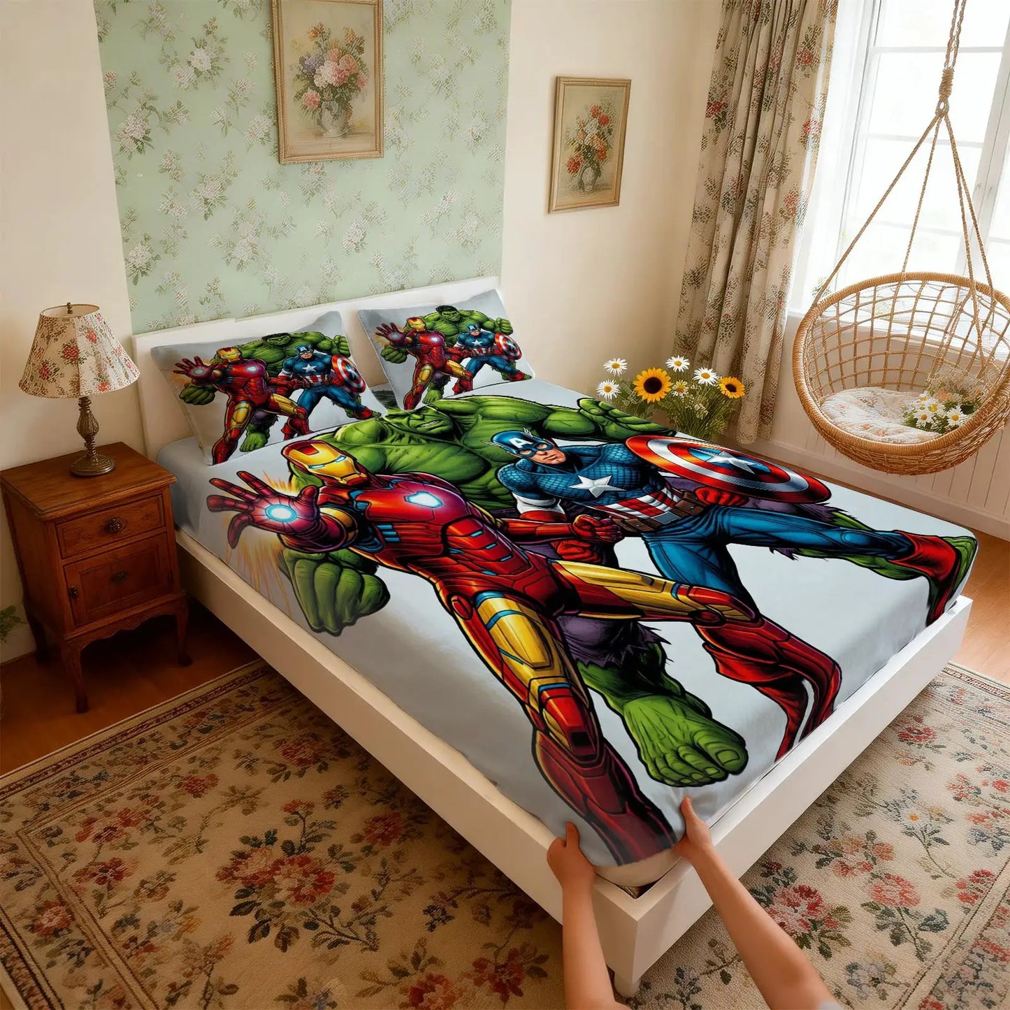 3Pcs Marvel Avengers Fitted Sheet Set With 2 Pillowcases Soft Deep Pocket Bed Sheet Superhero Bedding ForTeen Bedroom Decor from PriceLows™
